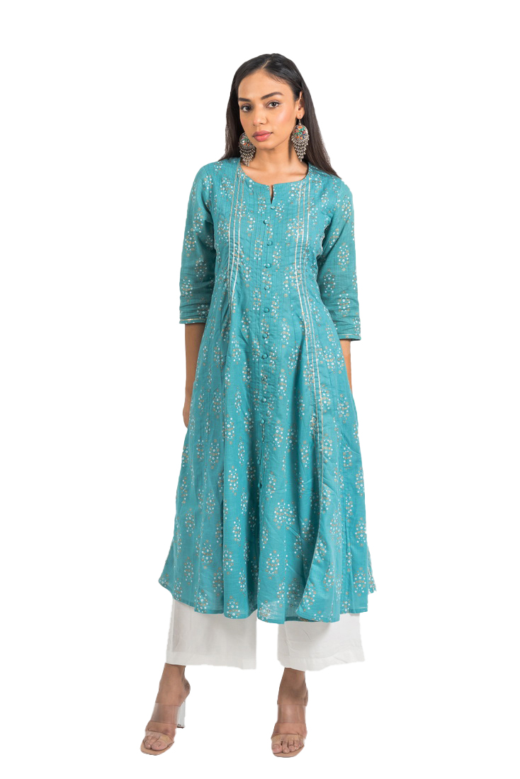 Buy Turquoise Blue Embroidered Cotton Kurta Online at Rs.593 | Libas