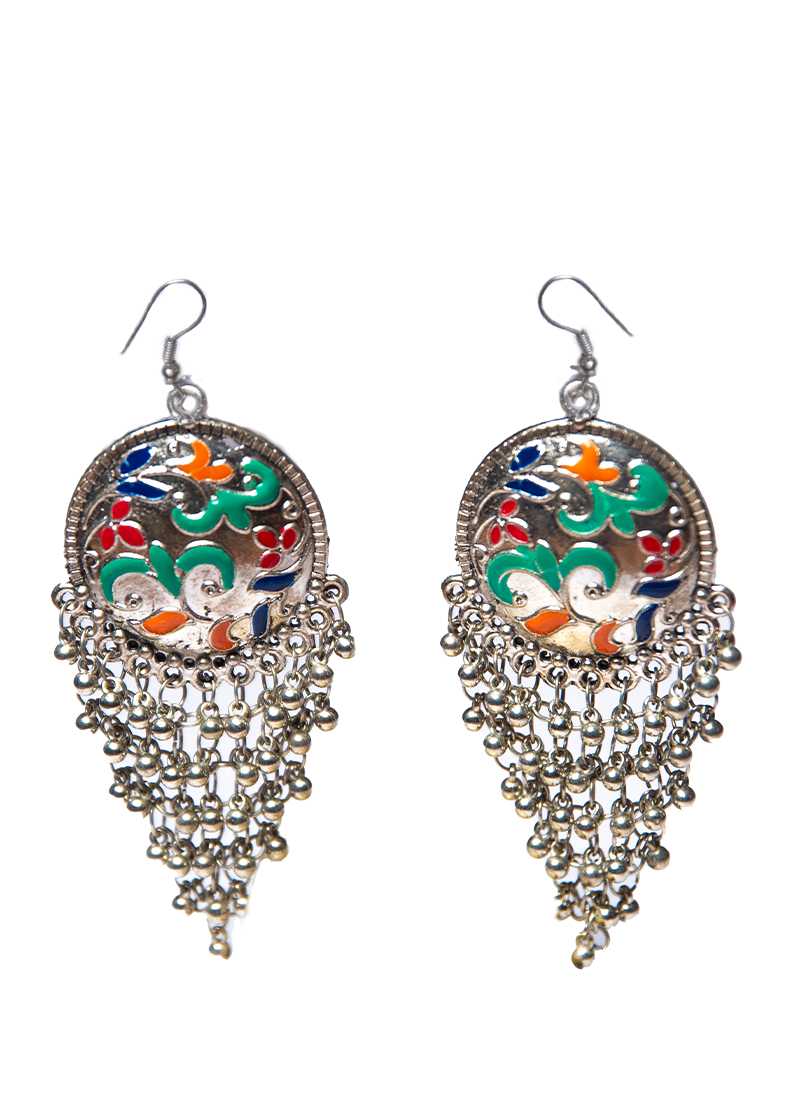 Oxidized silver Jhumka with Kaan Chain traditional Indian peacock Sahara —  Discovered