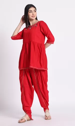 Ethnic Motifs Embroidered Round Neck A Line Tunic With Salwar
