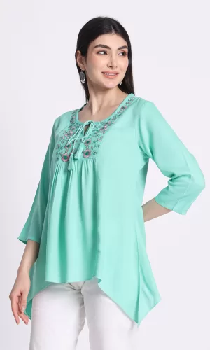 Floral Embroidered Thread Work Thread Work Pleated Tunics