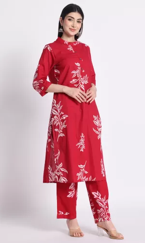 Women Floral Printed Cotton Kurta with Trousers & Dupatta