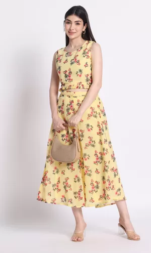 Yellow floral crop top with skirt