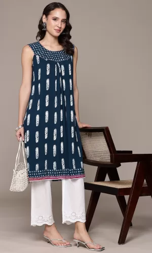 Geometric Printed A-line navy blue Kurta