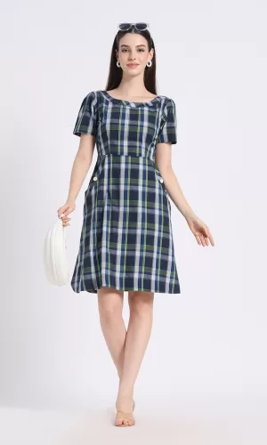 Silselah-Georgette Plaid Fit and Flare Dress