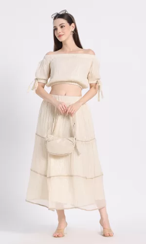 Silselah-Off-Shoulder Crop Top and Tiered Maxi Skirt Set