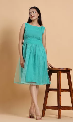 Silselah- Mint Green Netted A-Line Dress