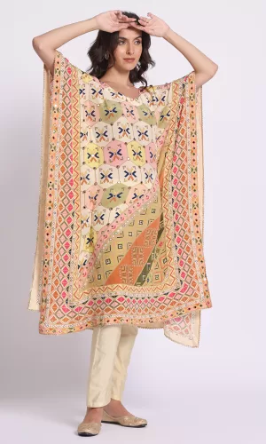 Silselah-Geometric Printed Flared Sleeves Kaftan Kurta With Trousers